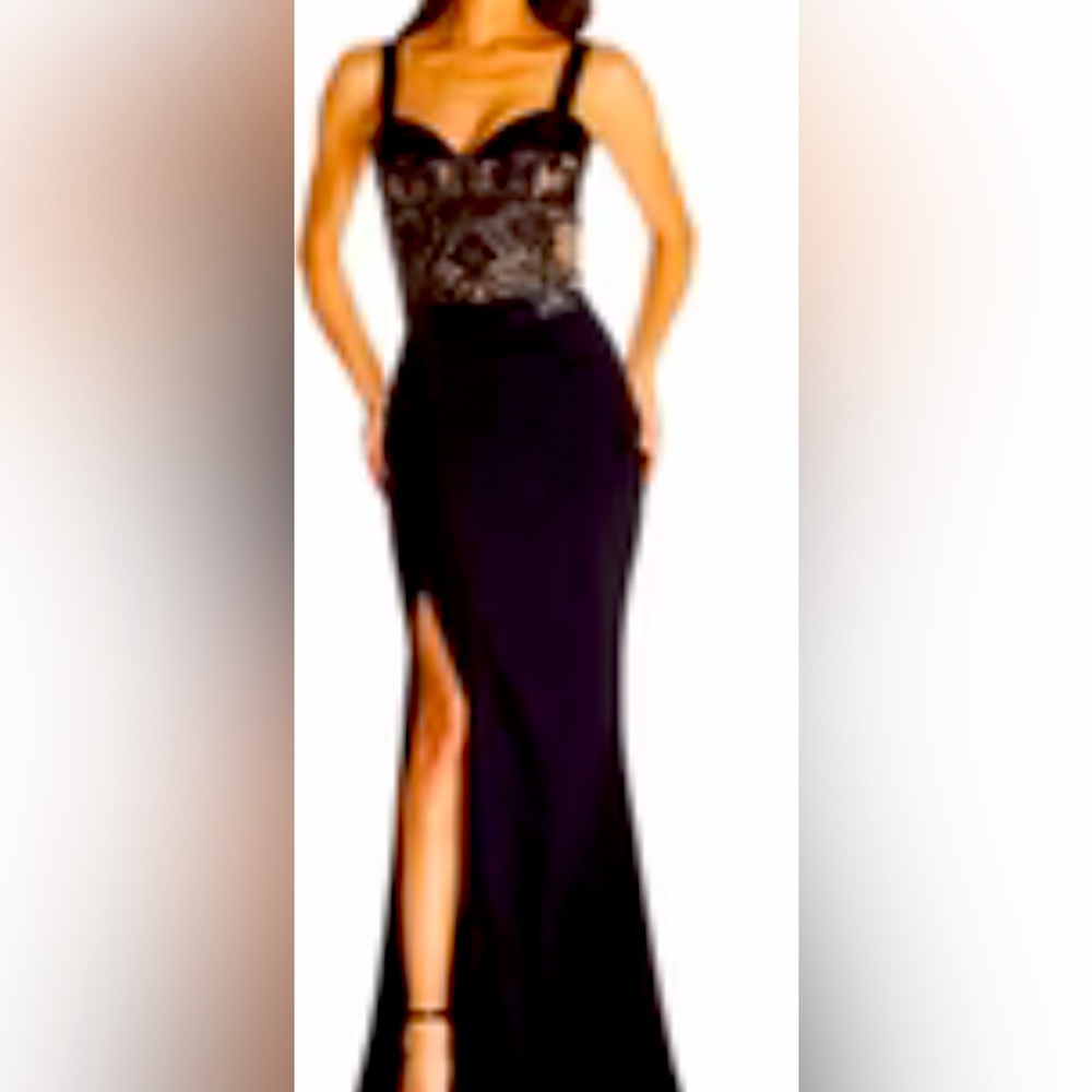 Dress the Population Monique Sequin Bustier Gown. Black/Nude. Medium